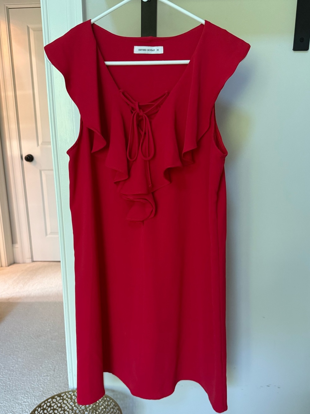 Oxford Sunday Red Ruffle-Front Midi Dress